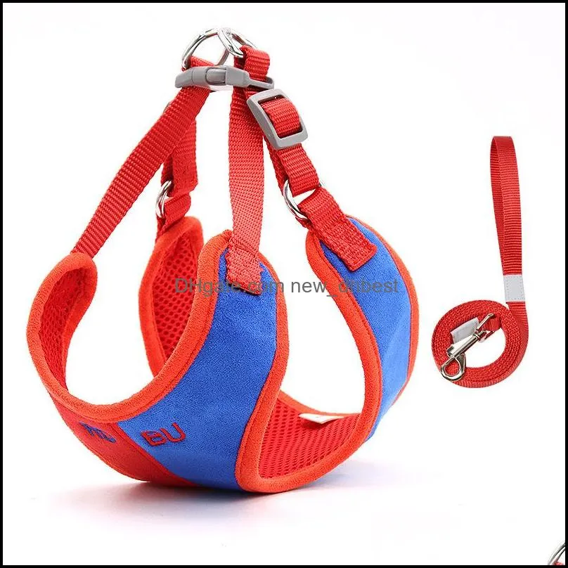 suede fabric contrast color waistcoat harnesses leashes set soft adjustable leash collar for pet dog cats supplies red