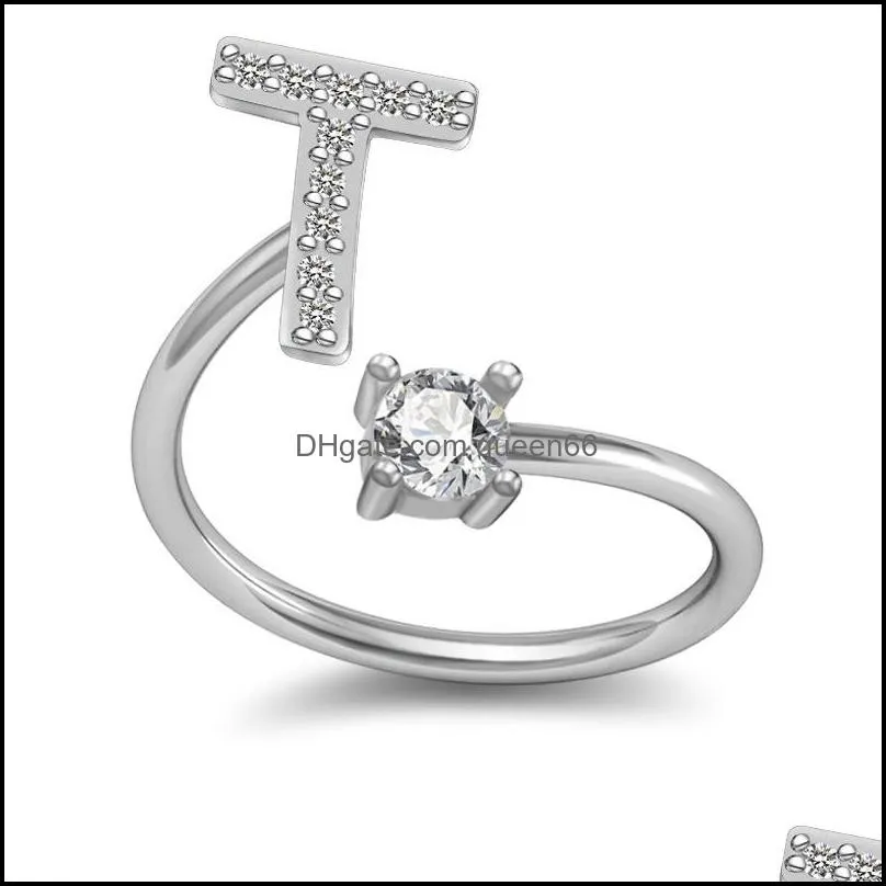 26 az english letter ring crystal english initial ring open diamond women rings fashion jewelry