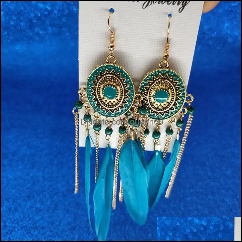 long gold chain feather tassel earrings dangle chandelier fashion jewelry women earrings fashion jewelry gift