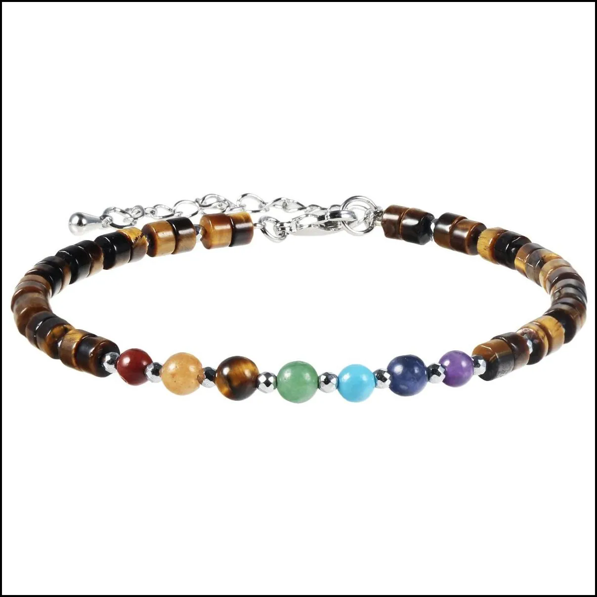 fashion adjustable handmade silver chain bracelet bohemia multicolor crystal 7 chakra bead bracelet for women