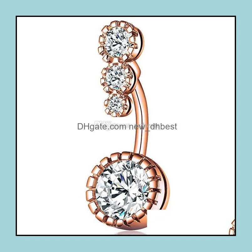 stainless steel diamond belly ring allergy zircon navel bell button rings sexy fashion women body jewelry