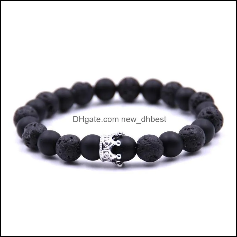 crystal crown natural stone beaded strands bracelet lave rock white howlite diamond bracelets fashion jewelry for women men