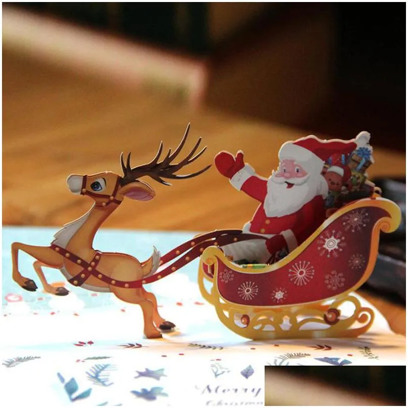 3d up christmas greeting card laser cut merry christmas deer santa 3d red gold cards with envelope 10 pieces per lot