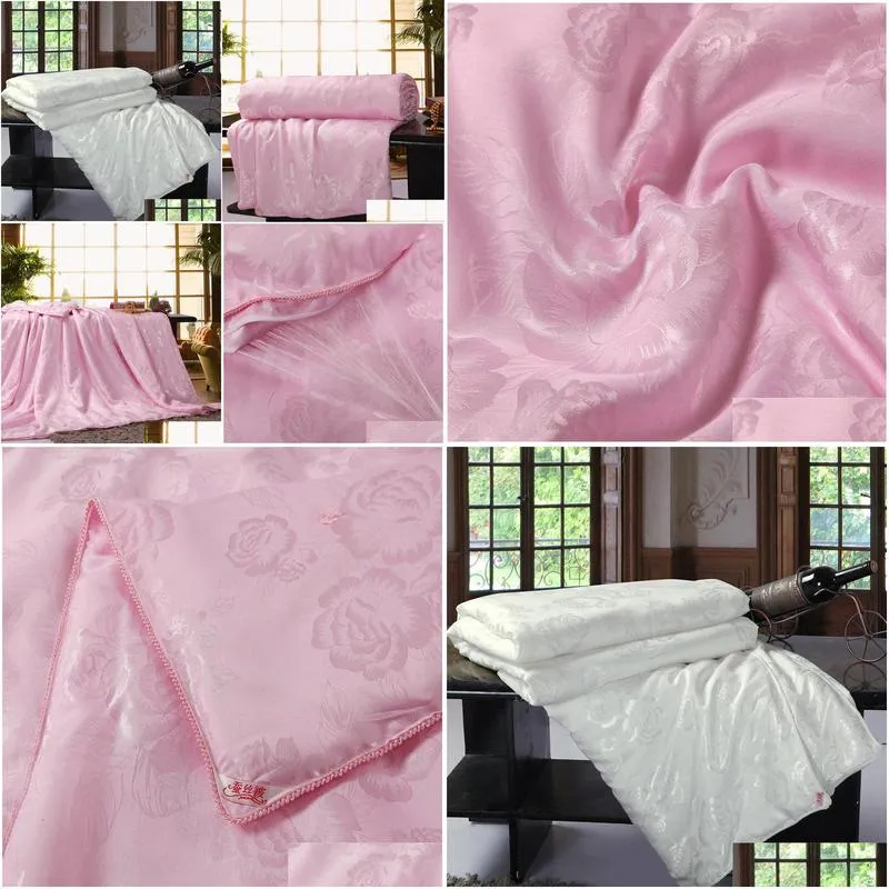 blanket mulberry silk blanket/quilt/comforter for winter/summer king/queen/twin size white and pink handwork duvet