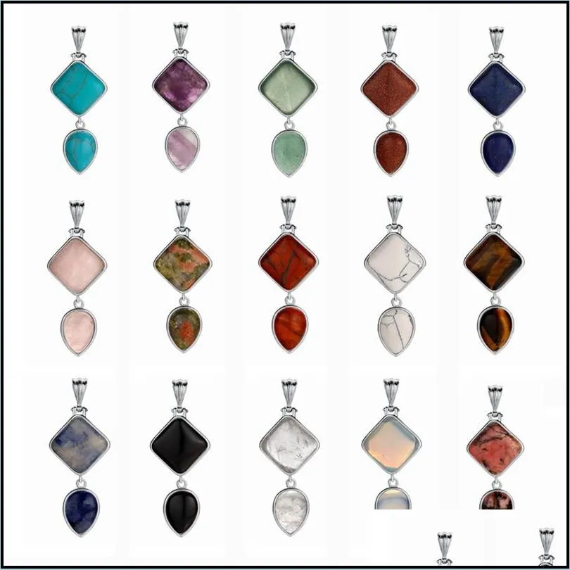 qimoshi double pendant natural stone drops charm jewelry diy necklace keychain men and women 12pcs