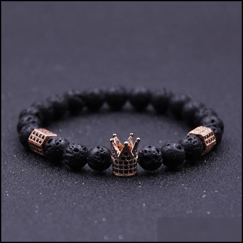 imperial crown stoppers bracelets black lava stone natural stone beads bracelet for women men jewelry pulseras mujer