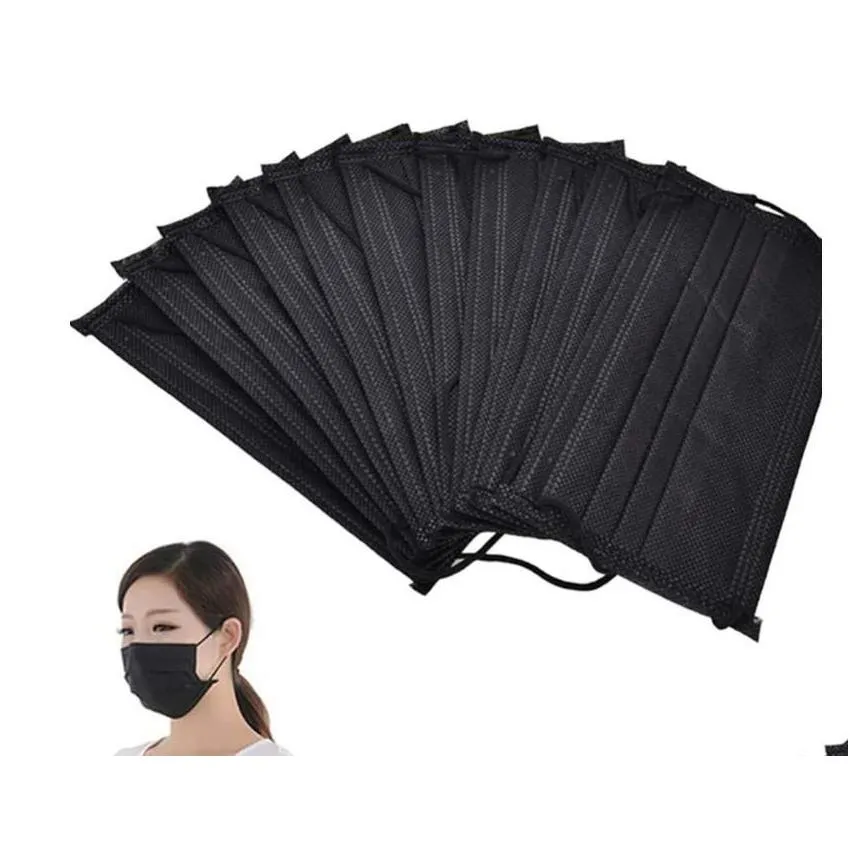 50pc black face mouth protective mask disposable filter earloop non woven mouth masks in stock