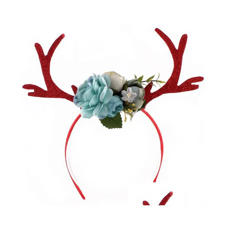 christmas headband elk deer antlers ear hair hoop with flowers antlers costume