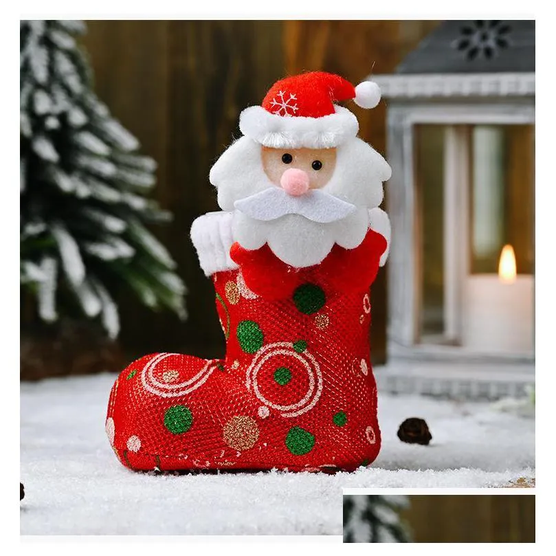 christmas decorations gift holders decoration supplies cartoon head bright cloth boots red pink candy children stockings