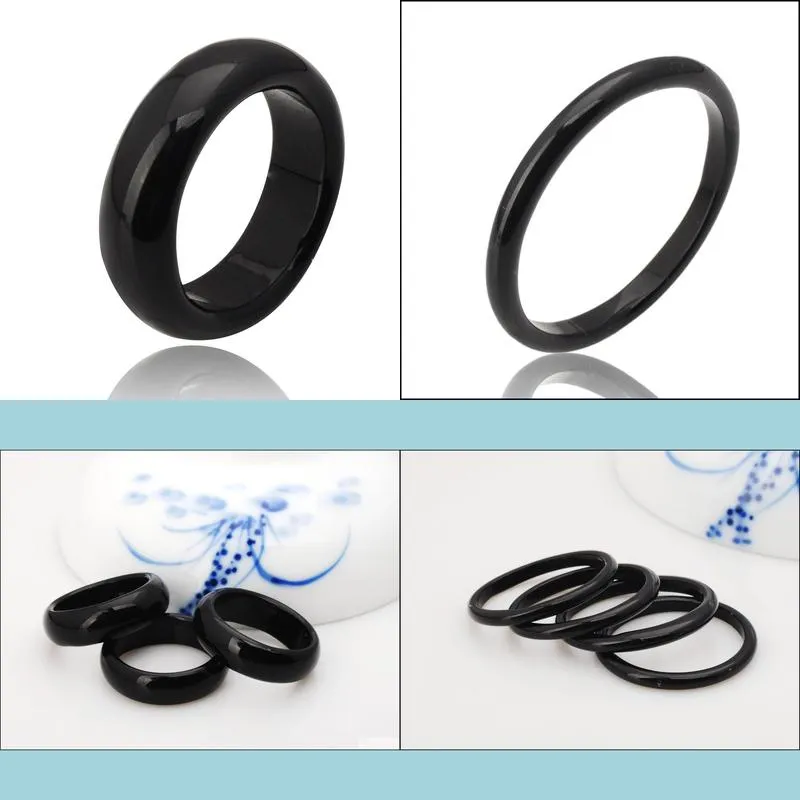 fashion high quality natural black agate jade crystal gemstone jewelry engagement wedding rings for women and men love gifts