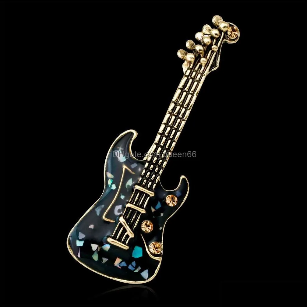 retro guitar brooch pins musical instrument colorful shell corsage brooches for women men fashion jewelry