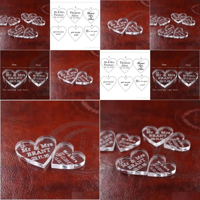 favor 50 pcs customized crystal heart personalized mr mrs love heart wedding souvenirs table decoration centerpieces favors and gifts