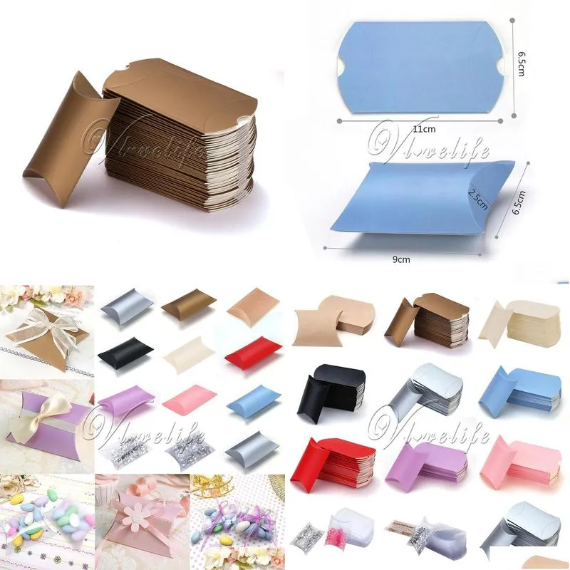 gift wrap 100pcs/lot new style pillow shape boxes candy box for wedding party favor decor paperboard / pvc /brown kraft