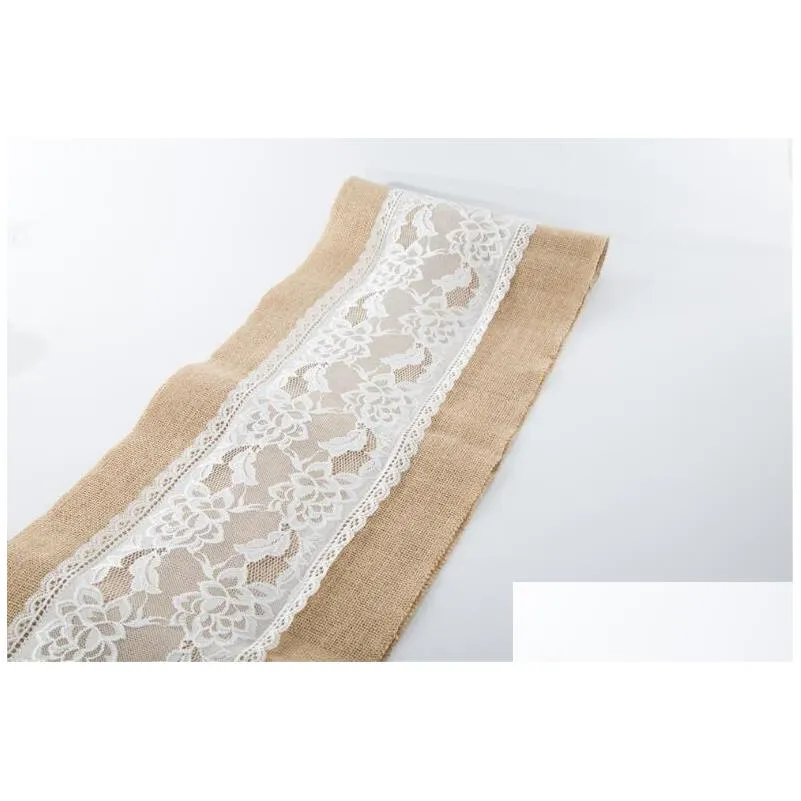 linen lace table runner vintage burlap cloths natural jute country for party wedding decoration