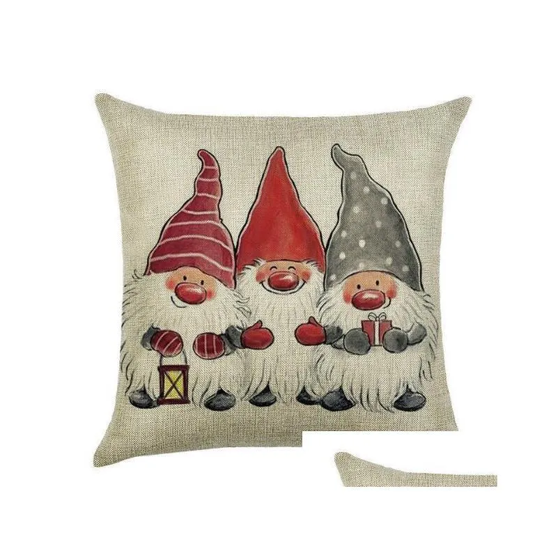 happy christmas pillow case linen sofa cartoon cushion cover throw pillows case home decoration 45x45 cm