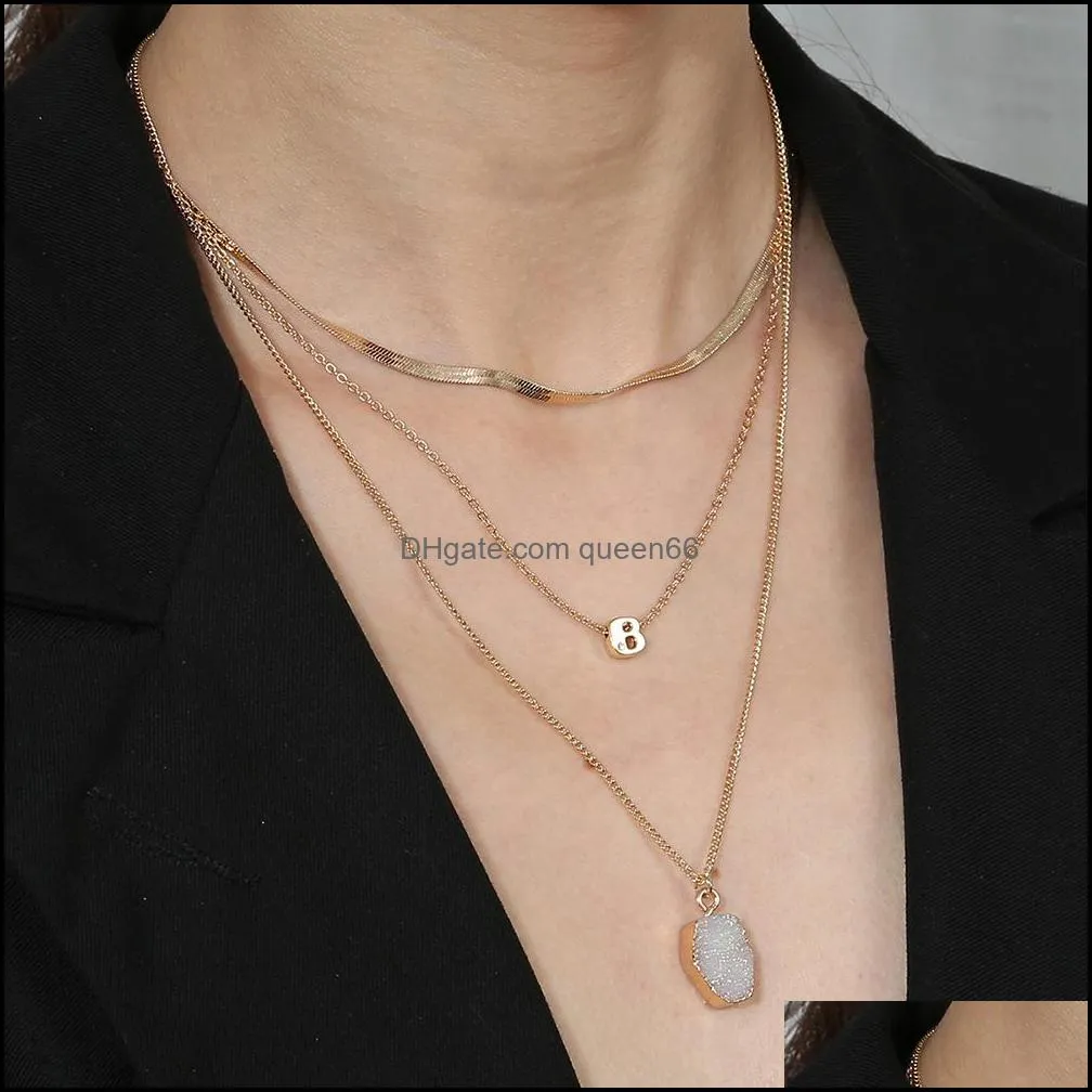 irregular crystal druse pendant necklace gold chains multilayer necklaces choker women fashion jewelry