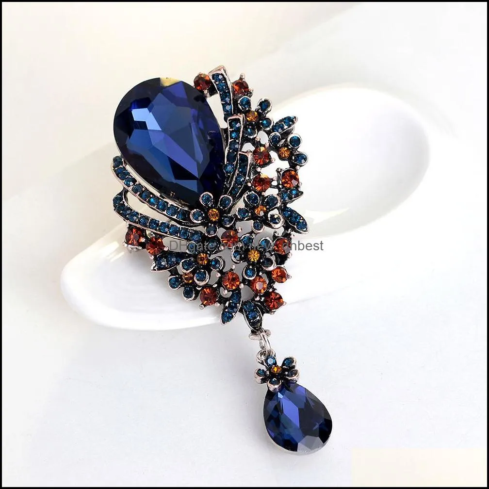crystal water drop brooch pins diamond business suit corsage brooches for women fashion accessories gift