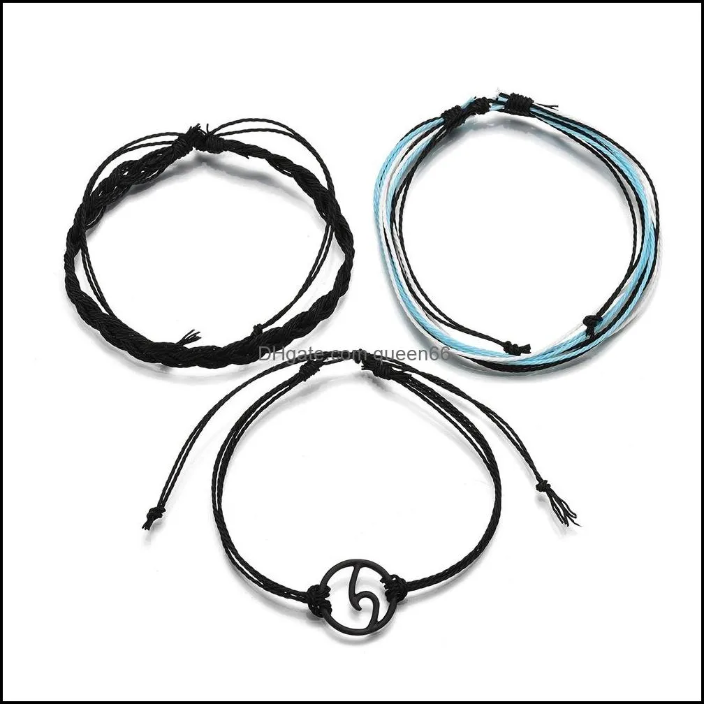 braided wax rope wave bracelets set multilayer adjustable women bracelet anklet chain fashion jewelry gift