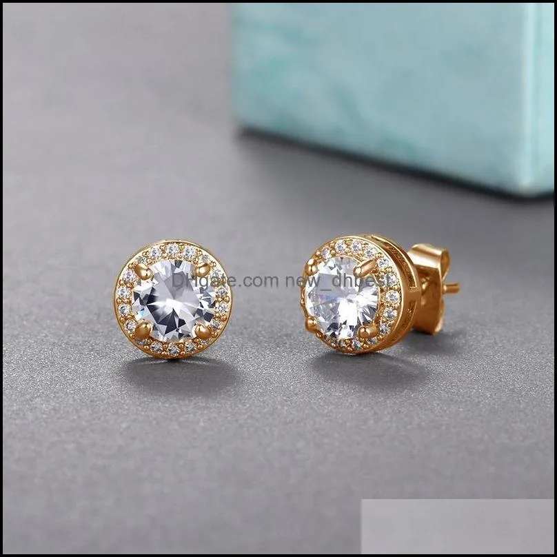 cubic zircon diamond stud earrings silver rose gold women ear rings wedding fashion jewelry gift