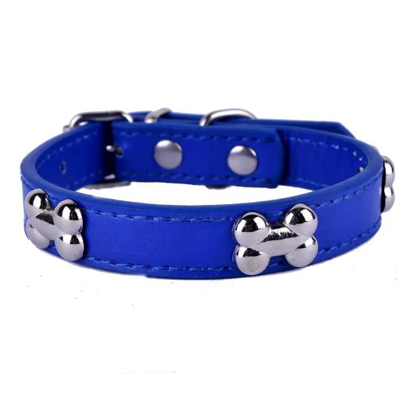pu leather dog collar bone shaped studded collars for small dogs puppy pet supplies red black purple colors size s m l