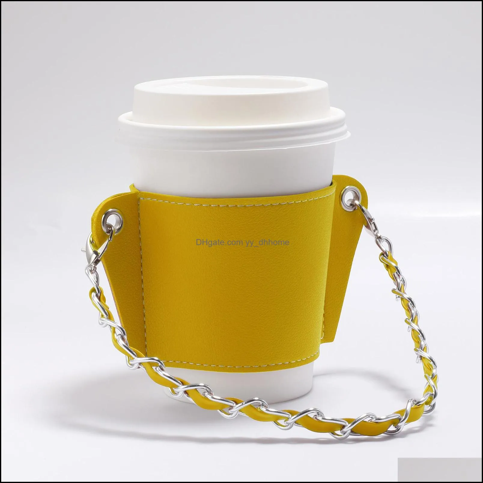 elegant coffee portable cup holder pu reusable drinkware festive sleeve with chain cup decoration handle