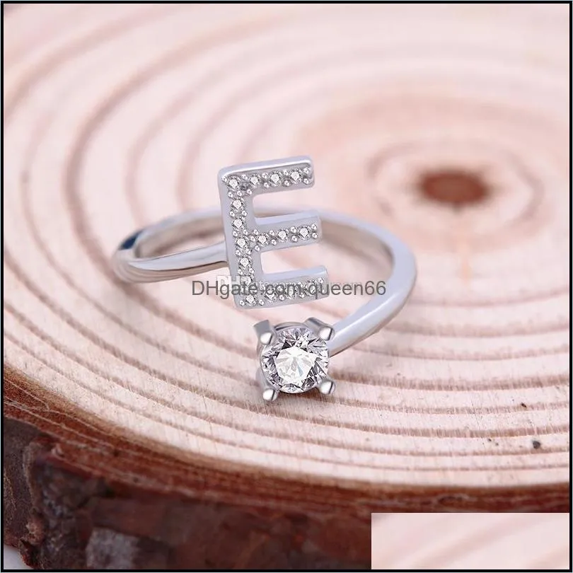 26 az english letter ring crystal english initial ring open diamond women rings fashion jewelry