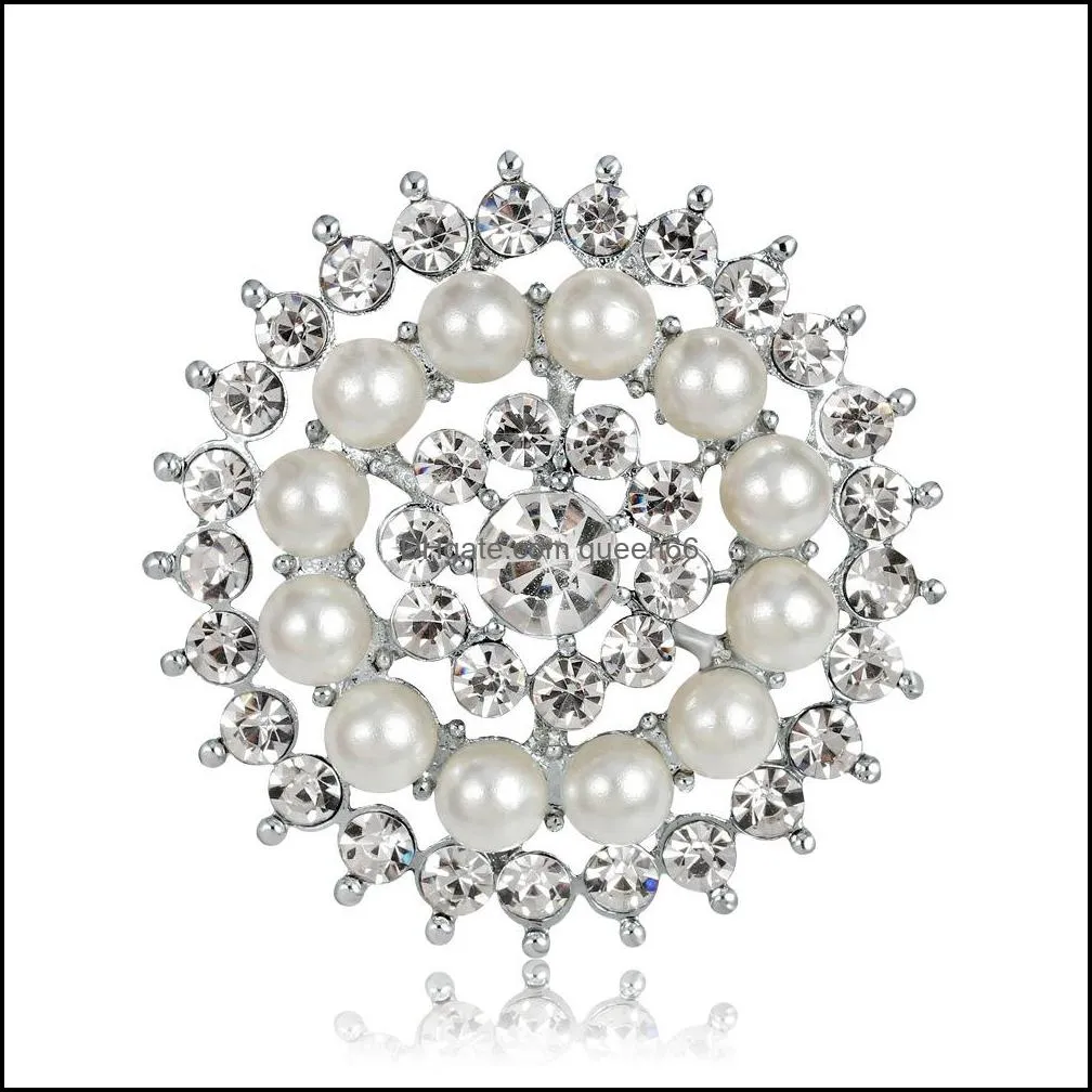 fashion crystal diamond brooch pins pearl flower bouquet brooch for women fashion jewelry gift