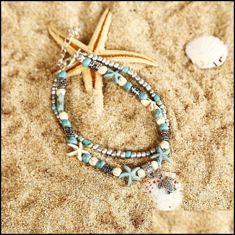 conch starfish mizhu beach turtle pendant anklet lady romantic sweet big anklets bracelet