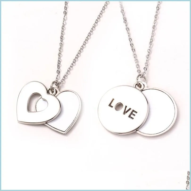 sublimated pendant sublimation necklace valentines day necklaces white diy lovers heart round shape ornament creative gifts