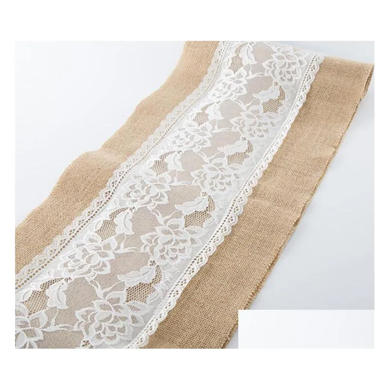linen lace table runner vintage burlap cloths natural jute country for party wedding decoration