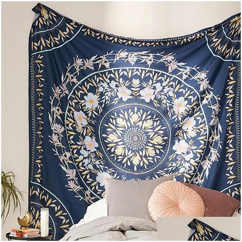 tapestry mandala hippie bohemian wall hanging flower tapestry wall hanging decor for living room bedroom 145x145cm