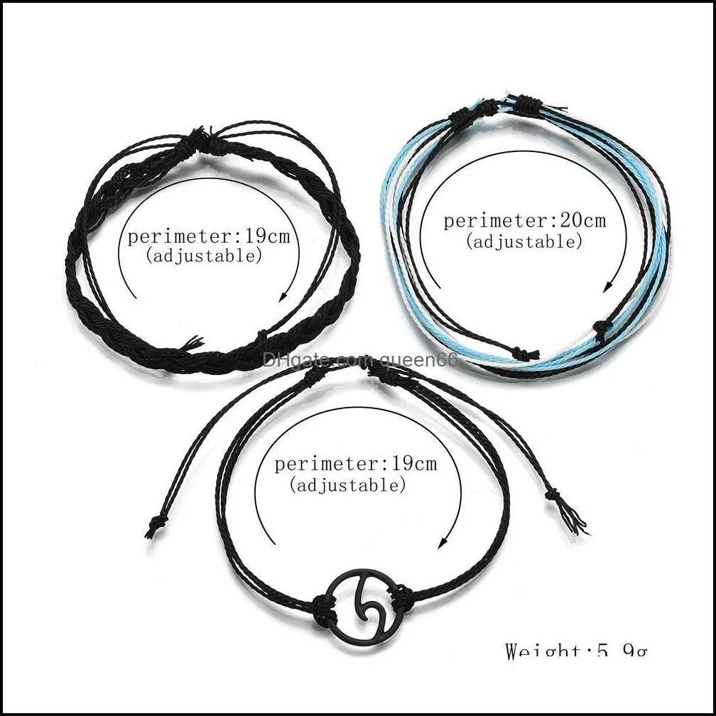 braided wax rope wave bracelets set multilayer adjustable women bracelet anklet chain fashion jewelry gift