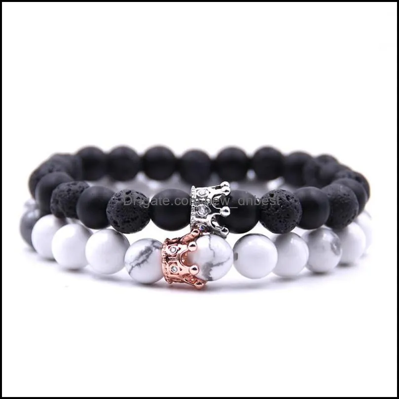 crystal crown natural stone beaded strands bracelet lave rock white howlite diamond bracelets fashion jewelry for women men