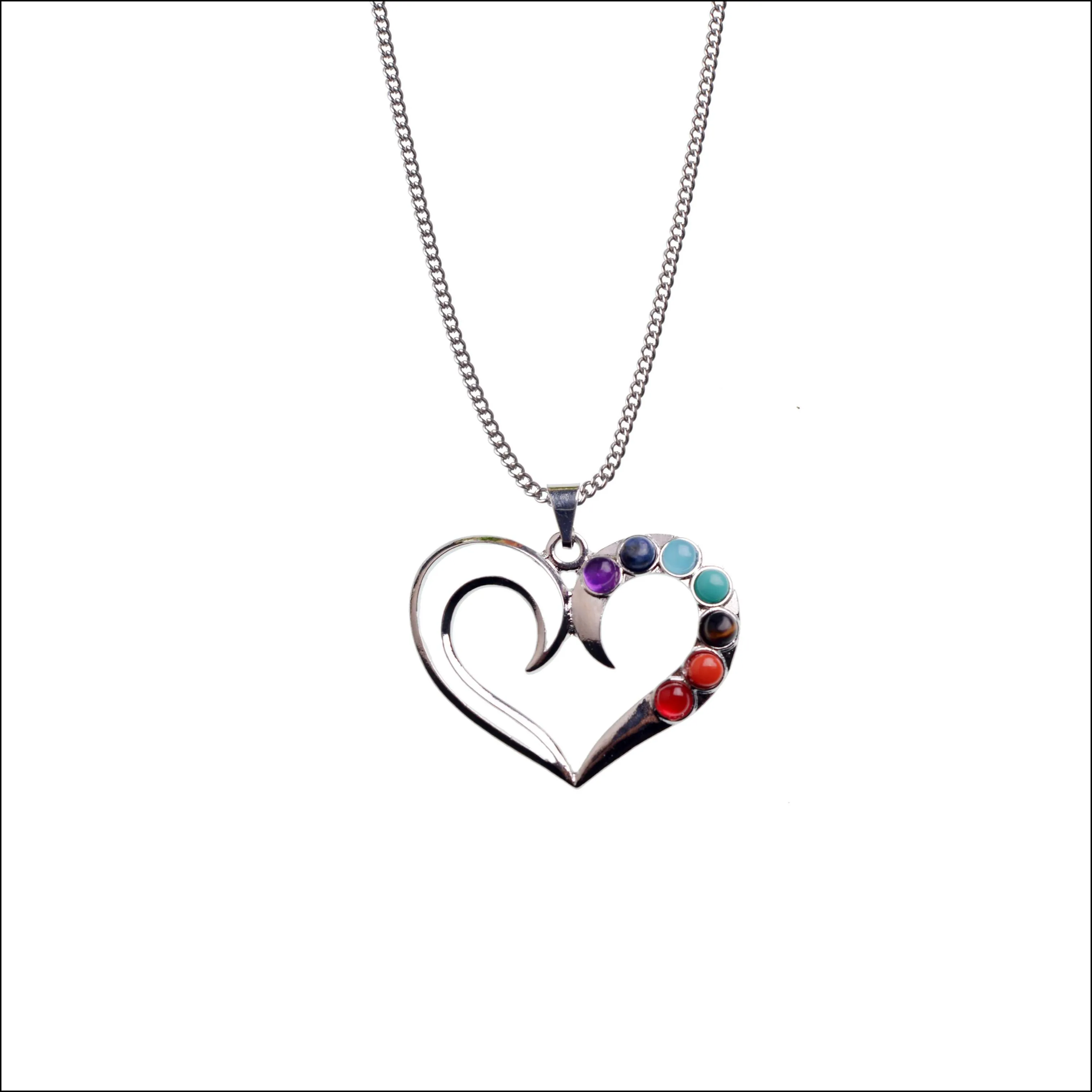 seven chakra gemstone handmade heart necklace ladies winter sweater exquisite necklace