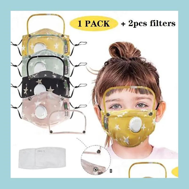 2 in 1 children face mask eye shield breath valve and pm2.5 filters mask washable reusable kids cotton masks protective designer masks