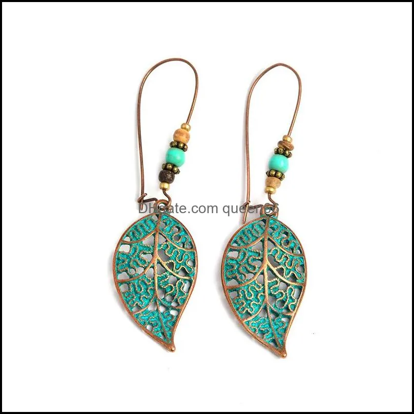 retro hollow leaf earrings dangle shape ear rings fashion jewelry women