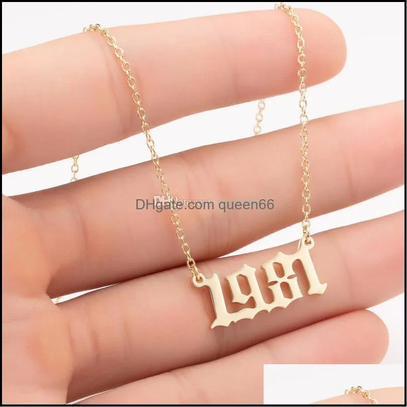 stainless steel birthday year number pendant necklace silver gold chains initial necklaces for women fashion jewelry