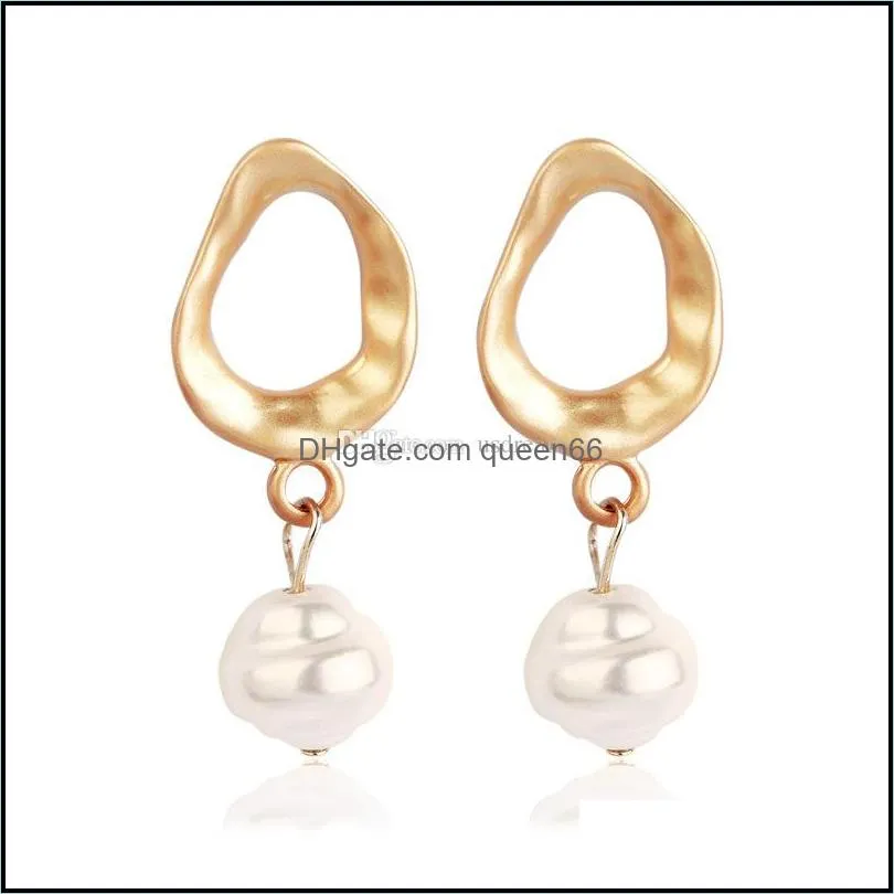 gold baroque asymmetric earrings pearl stud earrings dangle chandelier women fashion jewelry gift