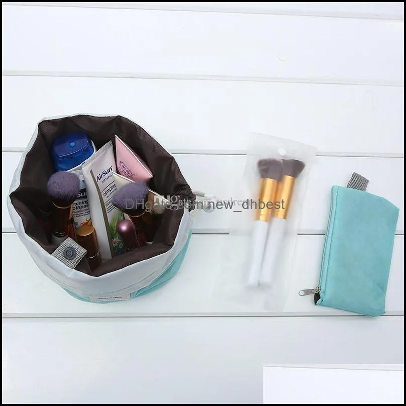 waterproof bucket shape storage bags polyster travel makeup cosmetic bag wash organizer drawstring bag