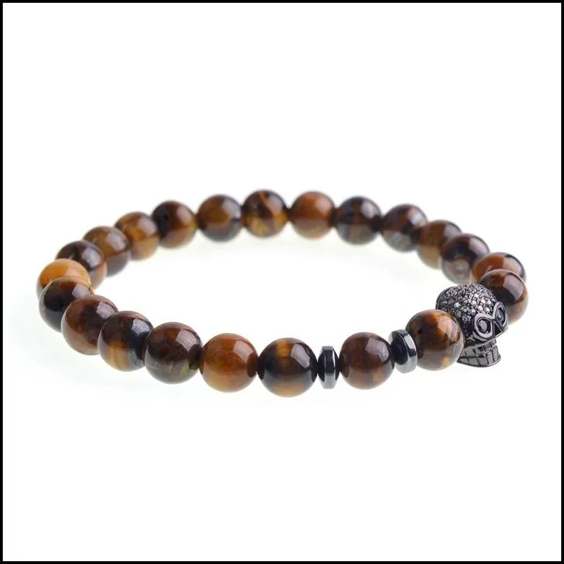 natural zircon bracelet for men and women fashion personality popular 8mm white pine red pine tiger eye volcanic stone