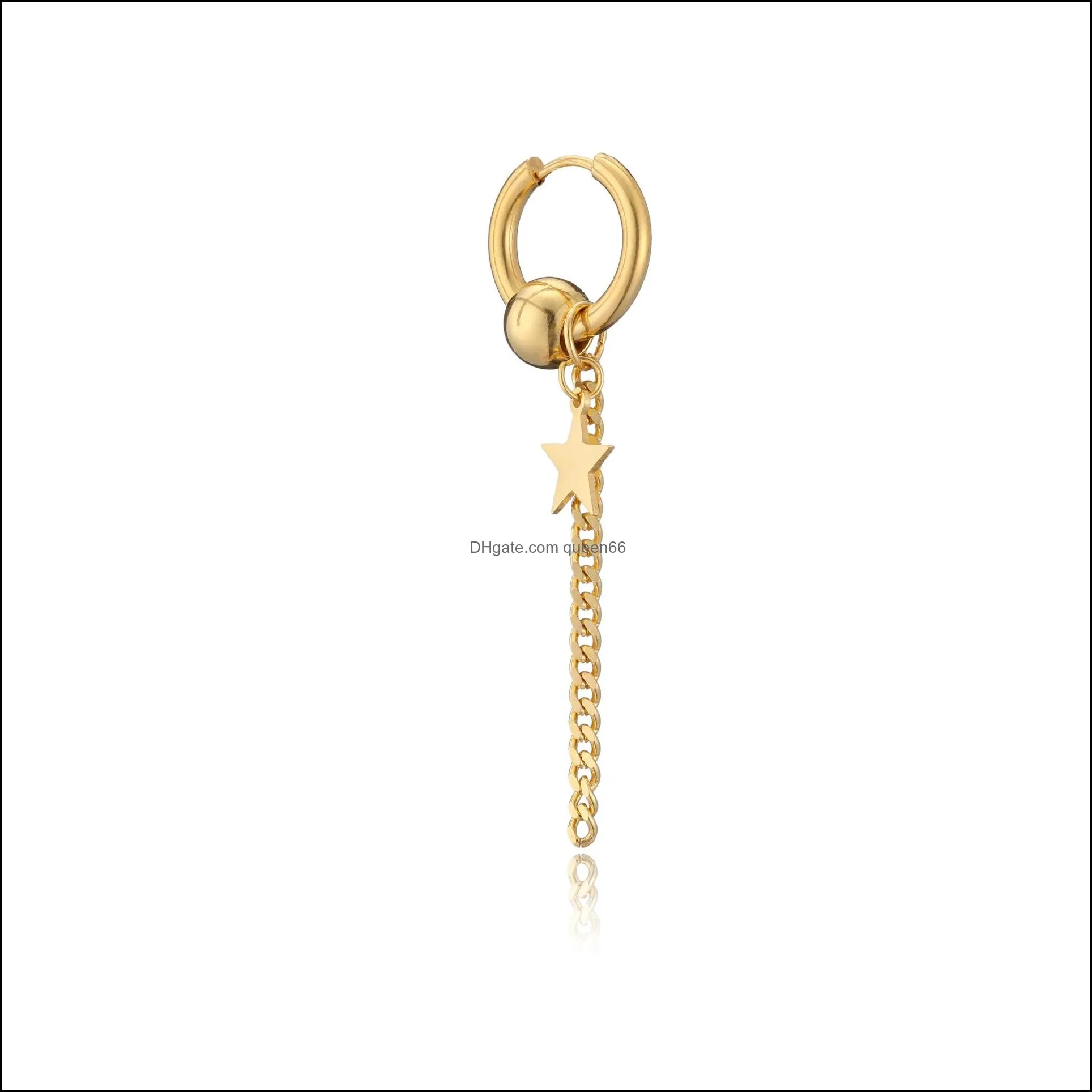 stainless steel star chain earrings gold hiphop pentagram tassel hoop earring women men body fashion jewelry