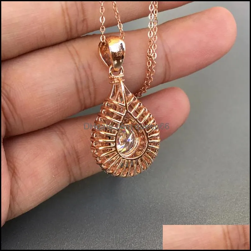 crystal water drop necklace rose gold diamond pendant necklaces women wedding necklaces fashion jewelry 