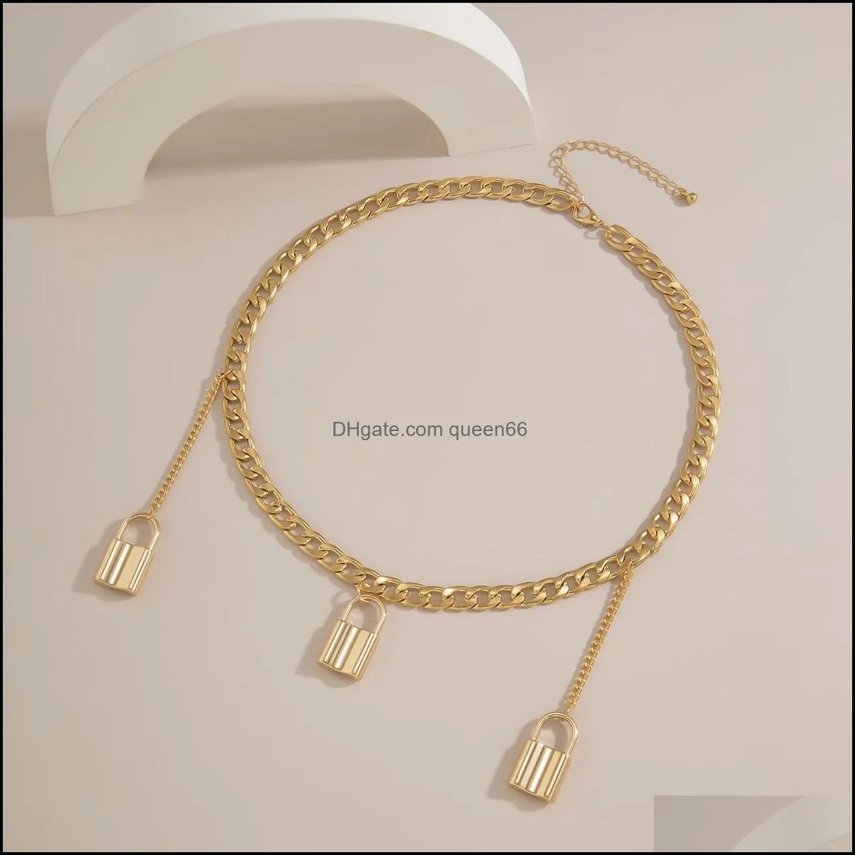 lock tassel choker necklace gold chains three locks pendants women necklaces fashion jewelry