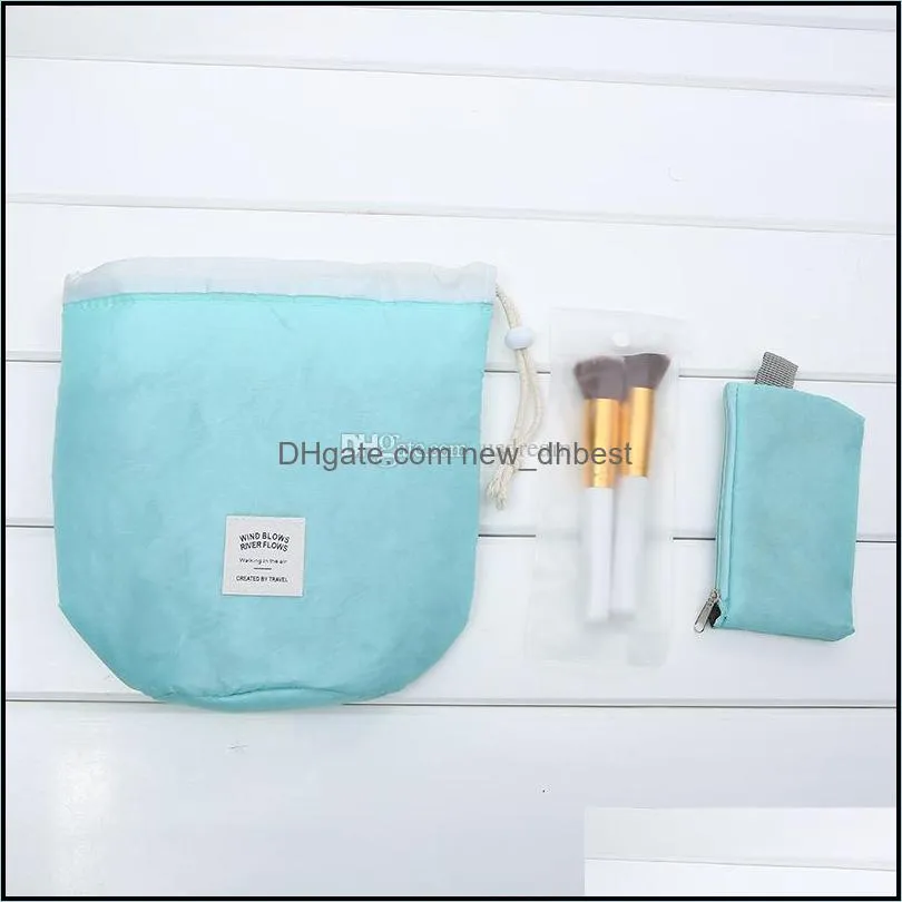 waterproof bucket shape storage bags polyster travel makeup cosmetic bag wash organizer drawstring bag