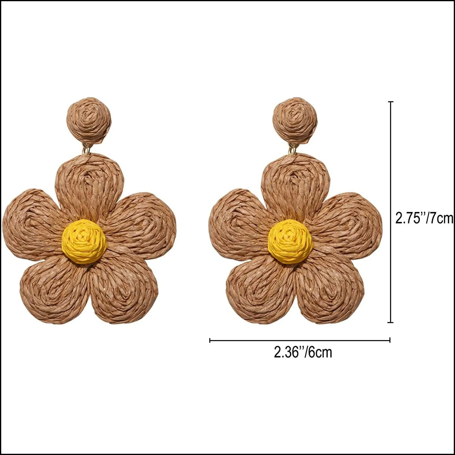 handmade rattan flower earring stud for women girls straw raffia drop geometric dangle summer beach ear jewelry