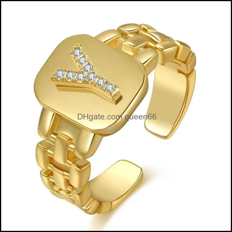 18k gold diamond english initial ring crystal open adjustable letters rings band women hip hop fashion jewelry gift