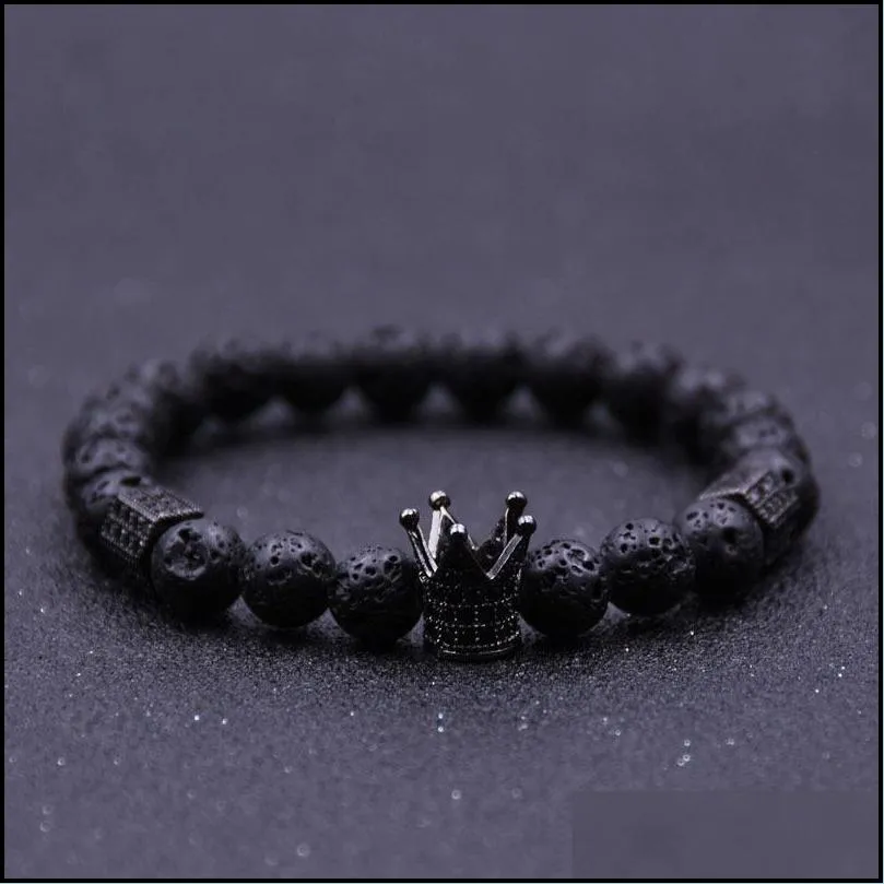 imperial crown stoppers bracelets black lava stone natural stone beads bracelet for women men jewelry pulseras mujer