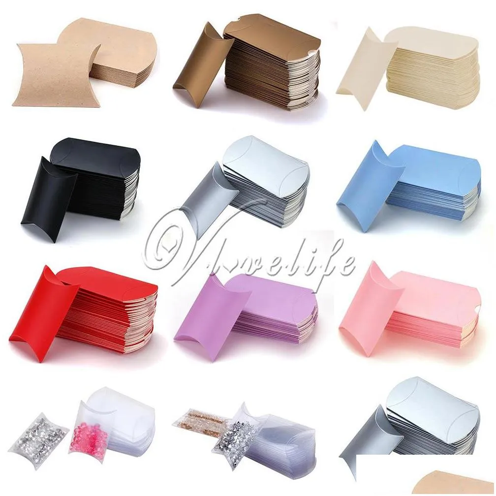 gift wrap 100pcs/lot new style pillow shape boxes candy box for wedding party favor decor paperboard / pvc /brown kraft