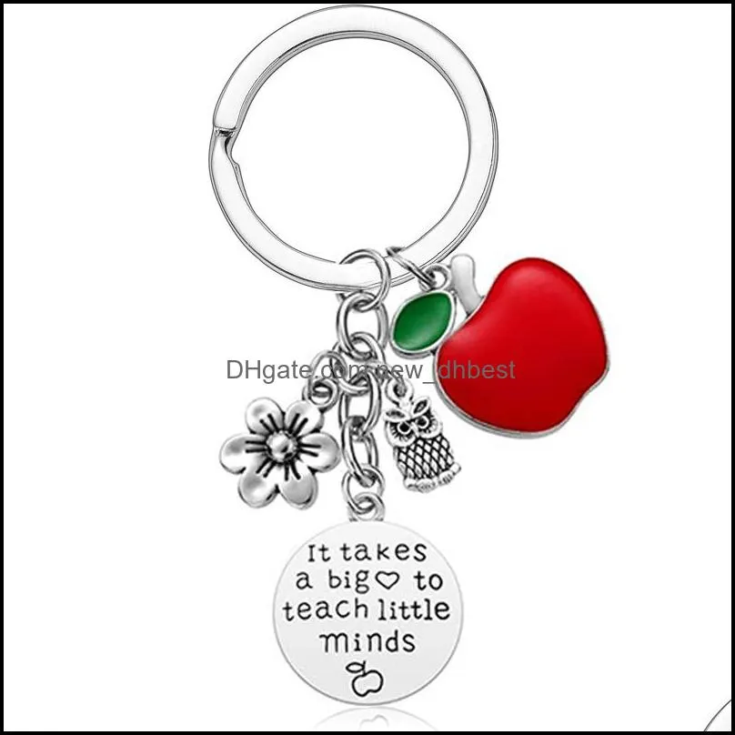letter thank you teacher heart key ring owl flower charm stainless steel keychain holder bag hangs women men fashion jewelry