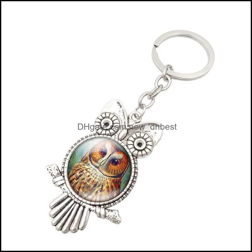 owl glass cabochon keyring keychain shape charms accessories bag hangs fashion jewelry